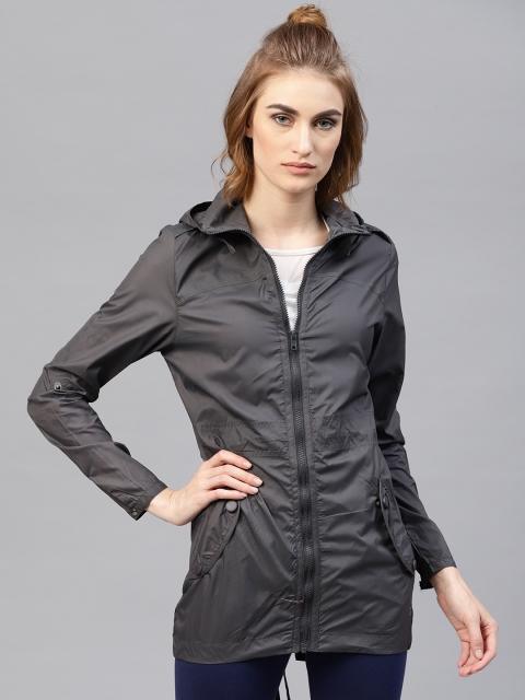 

HRX by Hrithik Roshan Women Grey Solid Hooded Sporty Jacket