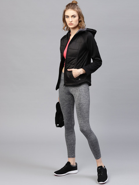 

HRX by Hrithik Roshan Women Black Solid Hooded Tailored Jacket