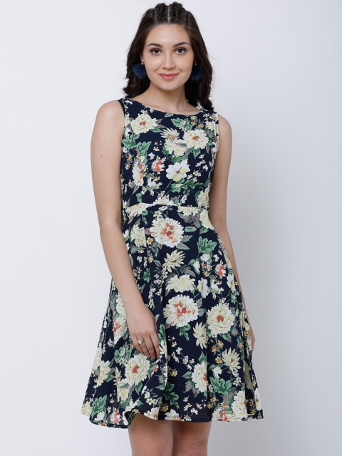

Tokyo Talkies Women Navy Blue Printed Fit and Flare Dress