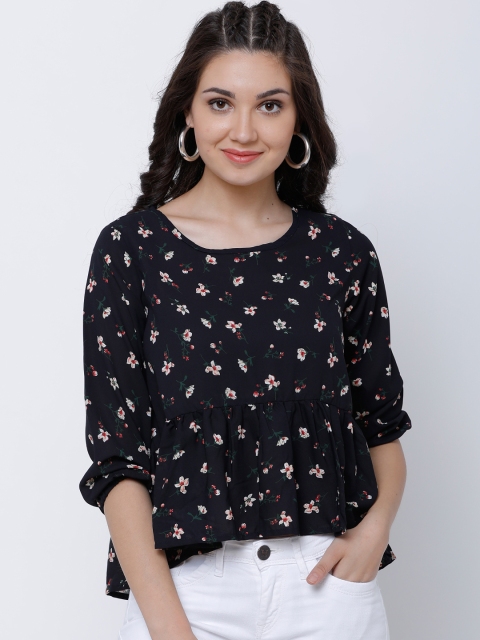 

Tokyo Talkies Women Navy Blue Printed Peplum Top