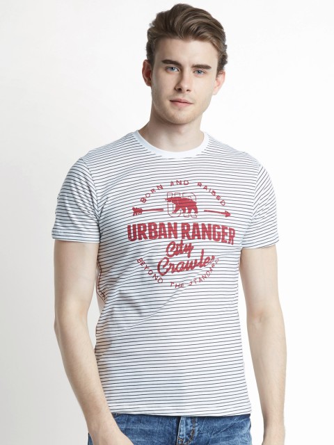 

Urban Ranger by pantaloons Men White & Black Striped Round Neck T-shirt