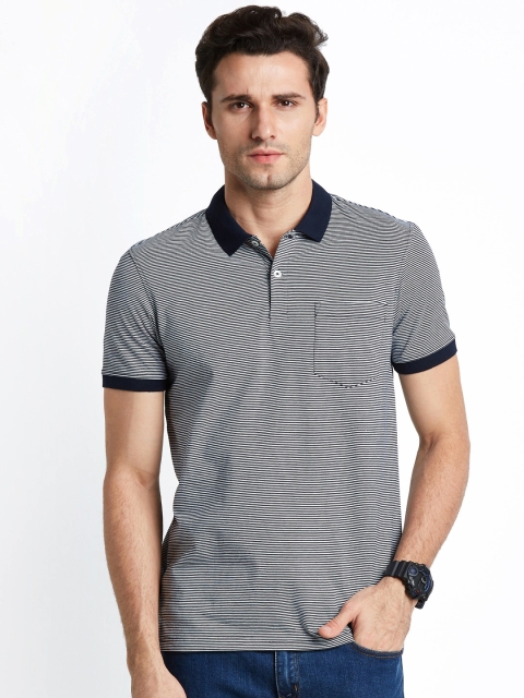 

Spiritus by pantaloons Men Navy & White Striped Polo T-shirt, Navy blue