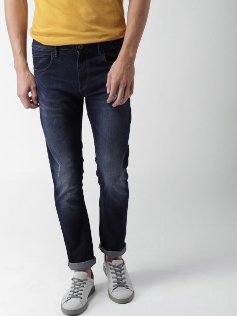 

Mast & Harbour Men Navy Blue Skinny Fit Mid-Rise Low Distress Stretchable Jeans