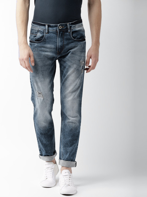 

Mast & Harbour Men Blue Slim Tapered Fit Mid-Rise Low Distress Stretchable Jeans