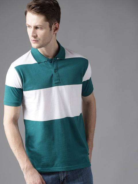 

Moda Rapido Men Teal Green & White Colourblocked Polo Collar T-shirt