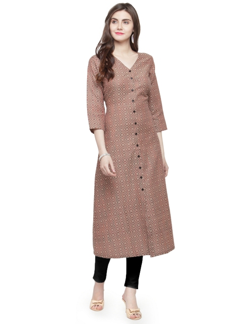 

Jompers Women Brown Woven Design A-Line Kurta