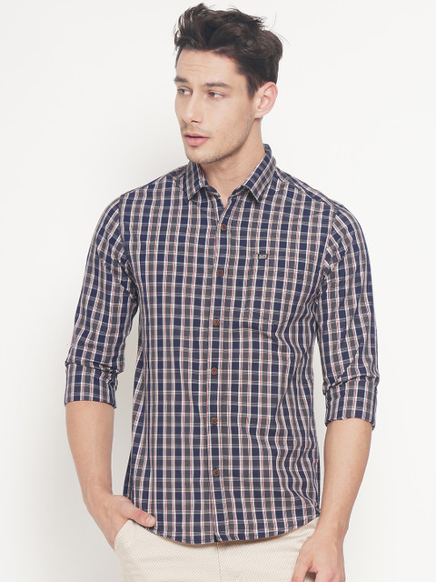 

The Indian Garage Co Men Blue & Grey Slim Fit Checked Casual Shirt