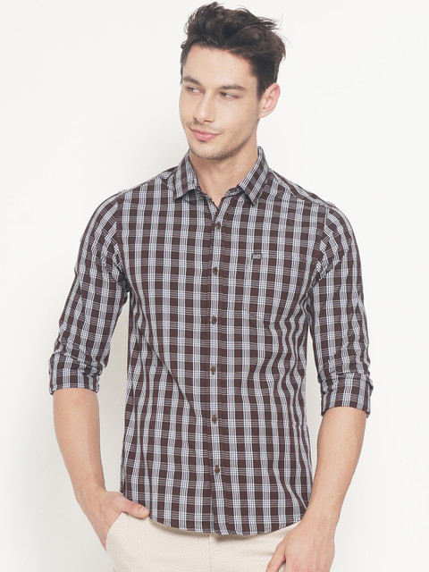 

The Indian Garage Co Men Brown & White Slim Fit Checked Casual Shirt