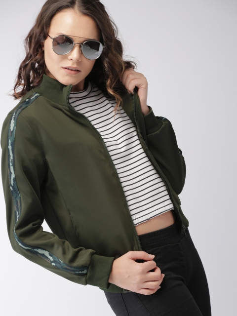 

Harvard Women Olive Green Solid Bomber