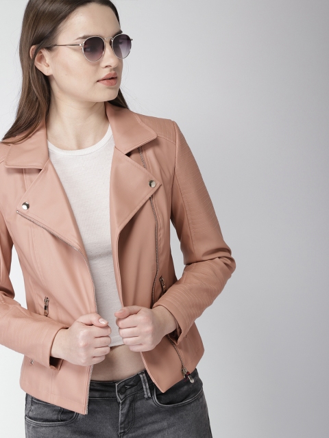 

Harvard Women Pink Solid Biker Jacket