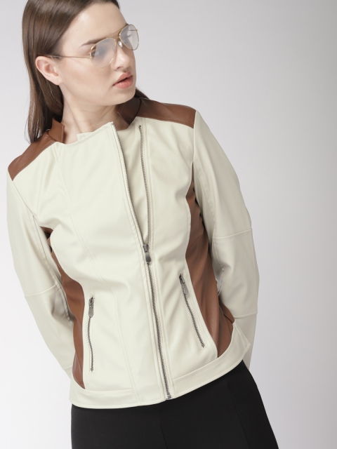 

Harvard Women White Solid Biker Jacket