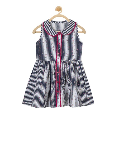 

Budding Bees Girls Navy Blue Striped Shirt Dress