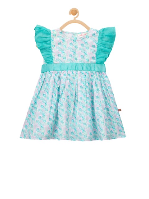 

Budding Bees Girls Turquoise Blue Printed Fit and Flare Dress