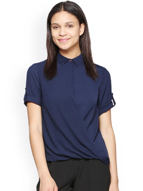 

Van Heusen Woman Navy Blue Solid Blouson Top