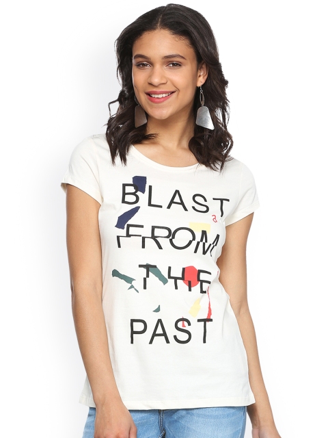

People Women Cream-Coloured Printed Round Neck T-shirt