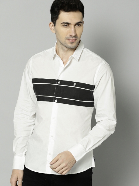 

French Connection Men White & Black Slim Fit Striped Casual Shirt