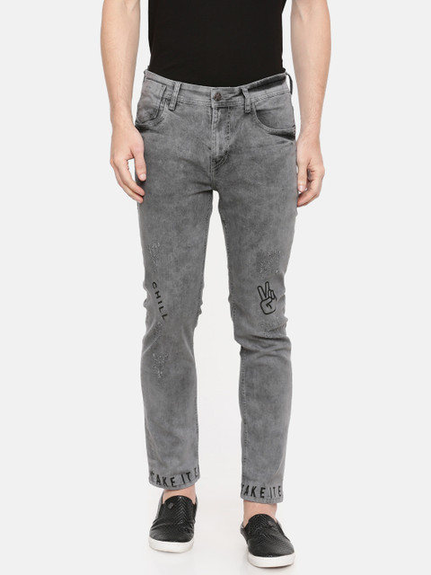 

Kook N Keech Men Grey Skinny Fit Mid-Rise Low Distress Stretchable Jeans