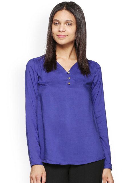 

Van Heusen Woman Women Blue Solid A-Line Top