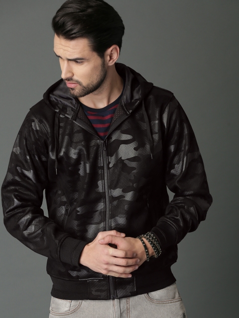 

Roadster Men Black Camouflage Printed Bomber Jacket