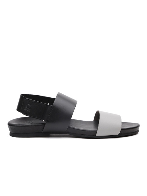 

United Colors of Benetton Men Grey & Black Leather Comfort Sandals