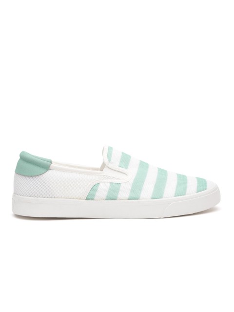 

United Colors of Benetton Men White & Green Striped Slip-On Sneakers
