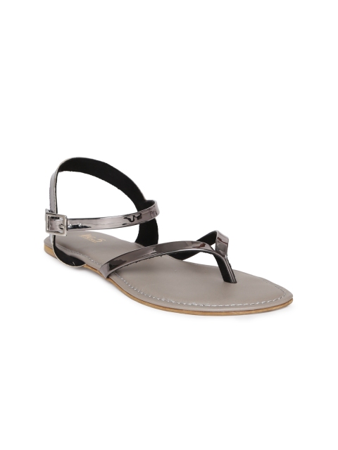 

Inc 5 Women Grey Solid Synthetic Patent Open Toe Flats