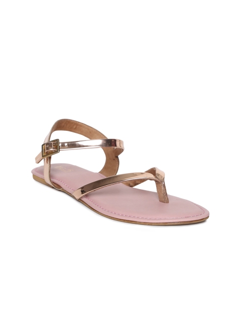

Inc 5 Women Gold-Toned Solid Synthetic Patent Open Toe Flats