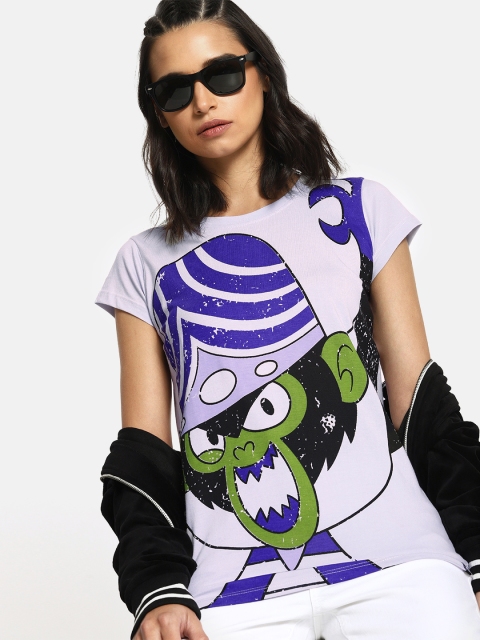 

Powerpuff Girls by Kook N Keech Women Lavender Printed Round Neck T-shirt