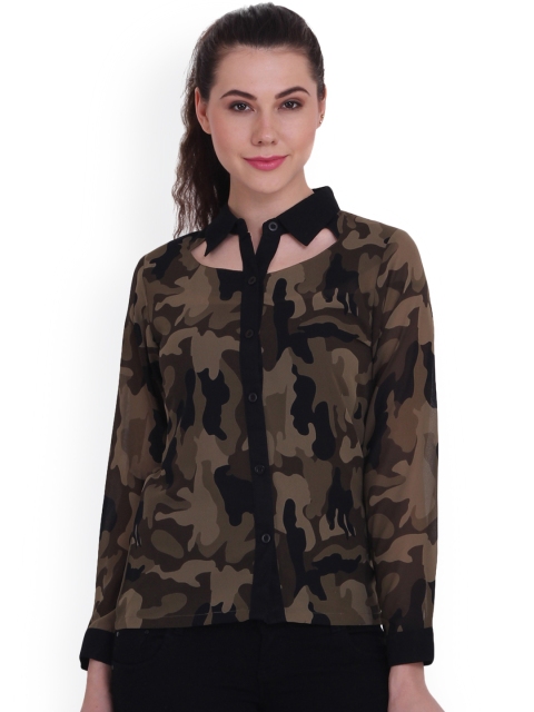 

AMIYRA Women Green & Multicoloured Regular Fit Printed Casual Shirt