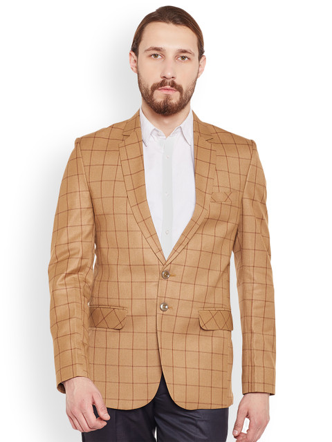 

Routeen Brown Checked Men Blazer Single-Breasted Blazer