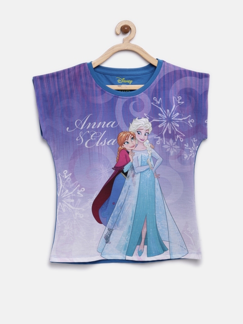 

YK Disney Girls Multicoloured Frozen Anna & Elsa Printed Round Neck T-shirt, Multi