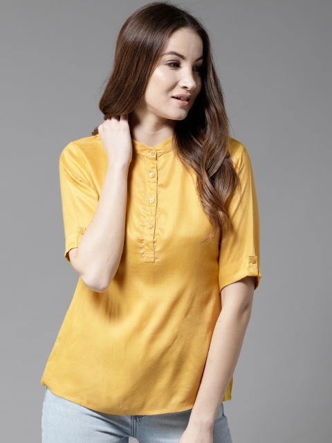 

HERE&NOW Women Mustard Yellow Solid Shirt Style Top