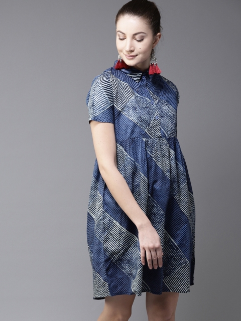 

HERE&NOW Women Blue Printed Shirt Dress