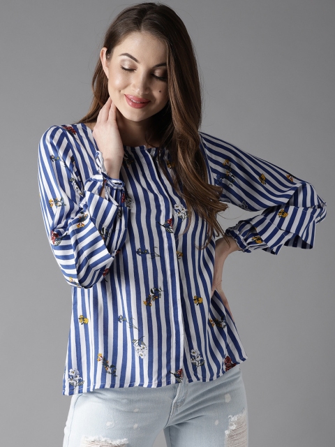 

HERE&NOW Women White Striped Shirt Style Top