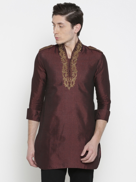 

Manish Creations Men Maroon Embroidered Straight Kurta