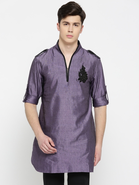 

Manish Creations Men Purple Embellished Detail Straight Kurta