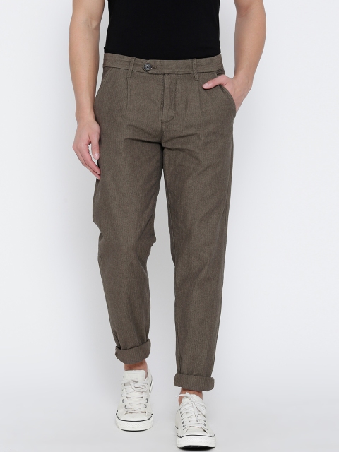 

Jack & Jones Men Grey Textured Casual Trousers