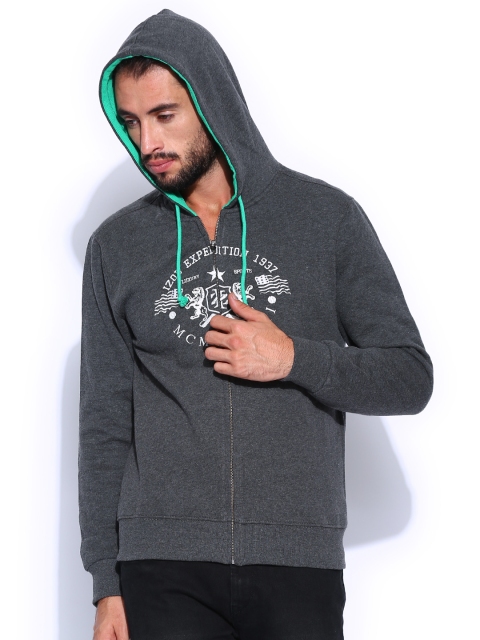 

IZOD Grey Melange Printed Hooded Sweatshirt