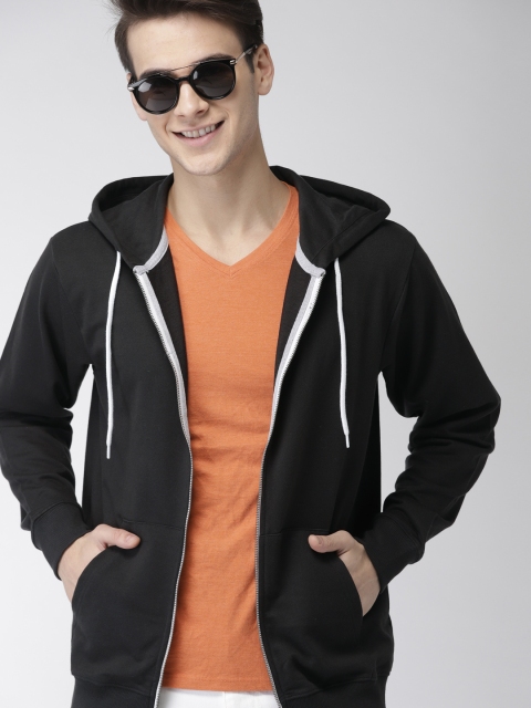 

Mast & Harbour Men Black Solid Hooded Sweatshirt