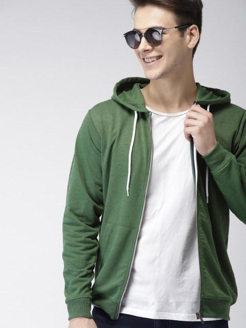 

Mast & Harbour Men Green Solid Hooded Sweatshirt