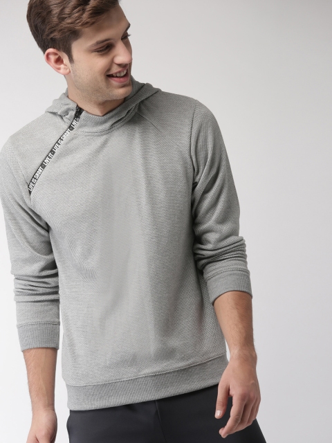 

Mast & Harbour Men Grey Self Design Hooded Sweatshirt