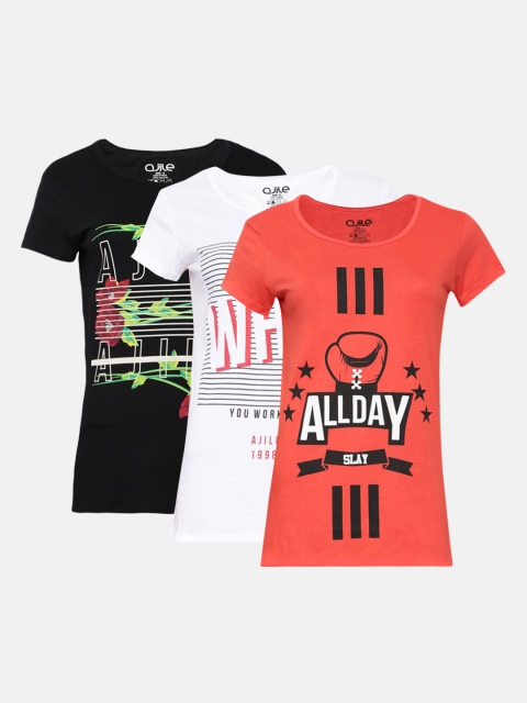 

Honey by Pantaloons Women Pack of 3 Printed Round Neck T-Shirts, Red