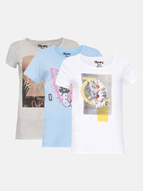 

Honey by Pantaloons Pack of 3 Printed Round Neck T-shirts, Grey melange