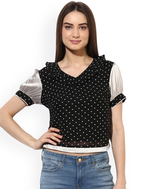 

Heather Hues Women Black Polka Dot Print Top