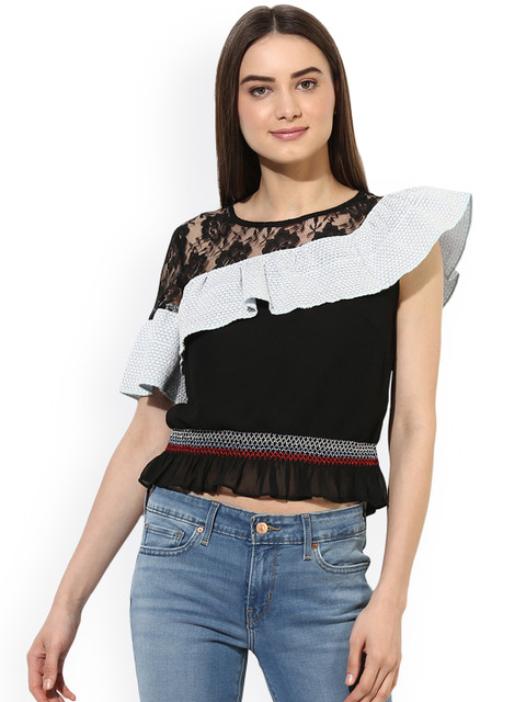 

Heather Hues Women Black & White Solid Top