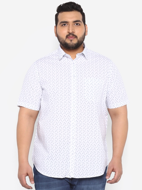 

aLL Plus Size Men White Blue Regular Fit Printed Casual Shirt