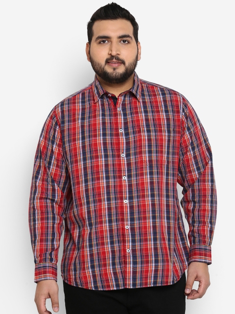 

aLL Plus Size Men Red Navy Blue Regular Fit Checked Casual Shirt