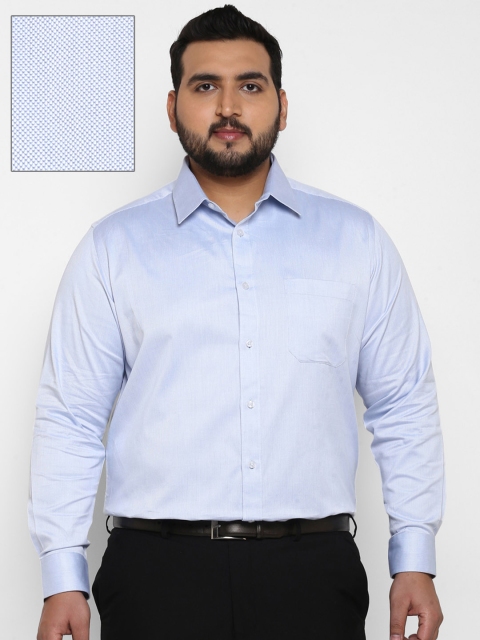

aLL Plus Size Men Blue Regular Fit Self Design Formal Shirt