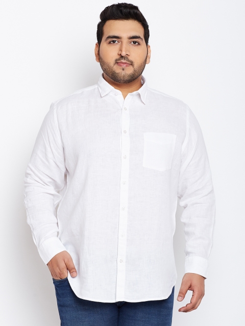 

aLL Plus Size Men White Regular Fit Solid Linen Casual Shirt