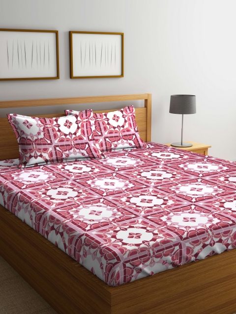 

BOMBAY DYEING Maroon Floral Flat 104 TC Cotton 1 King Bedsheet with 2 Pillow Covers